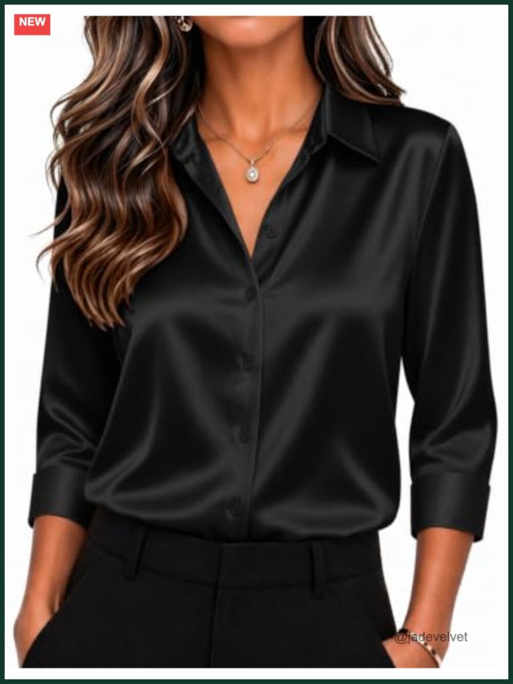 Satin Button Down Shirt Womens 3/4 Sleeve Blouse Business Casual Top